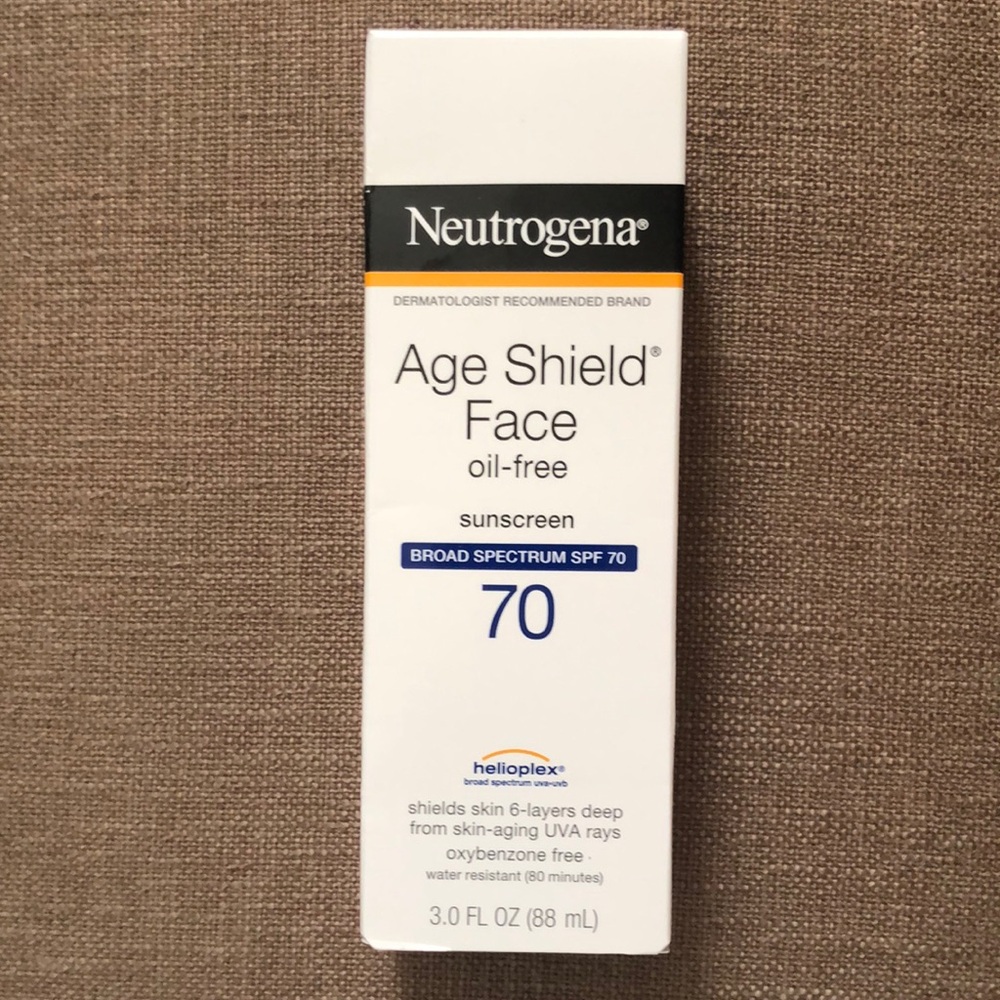Neutrogena AGE SHIELD FACE       Oil - Free SUNSCREEN SPF 70.        3.0 FL OZ